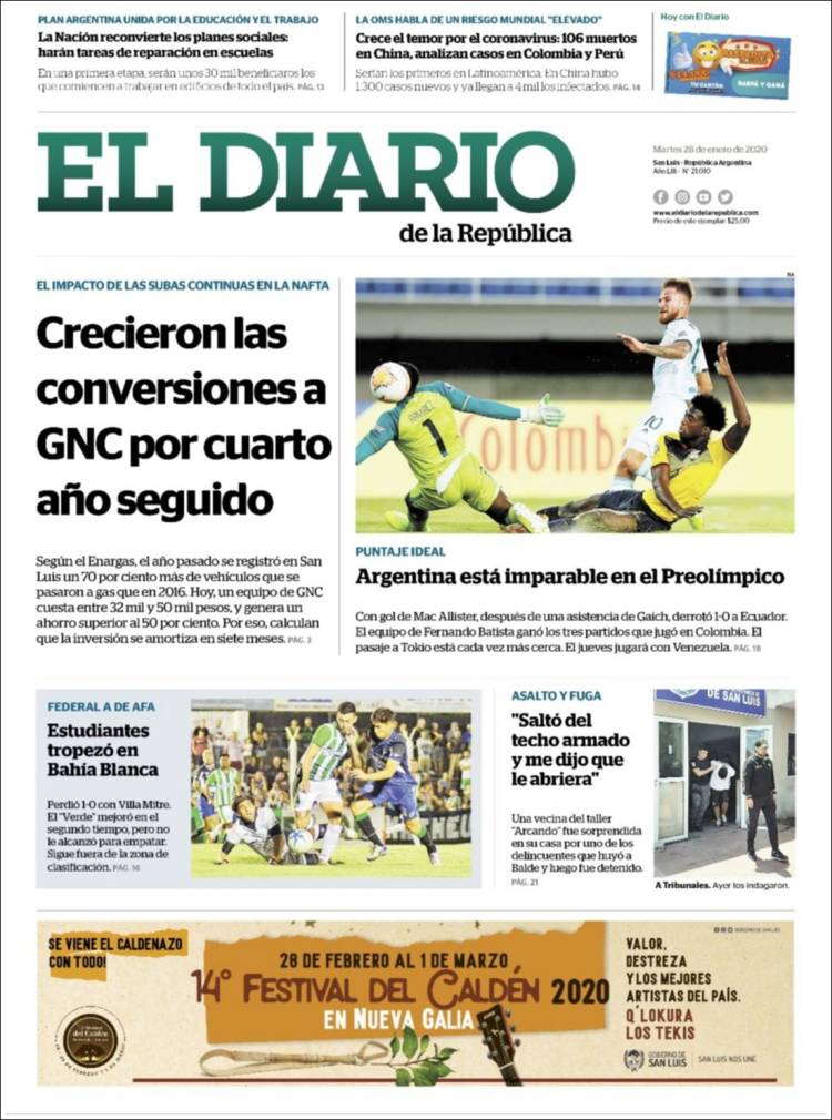 Portada de Diario de la República (Argentina)