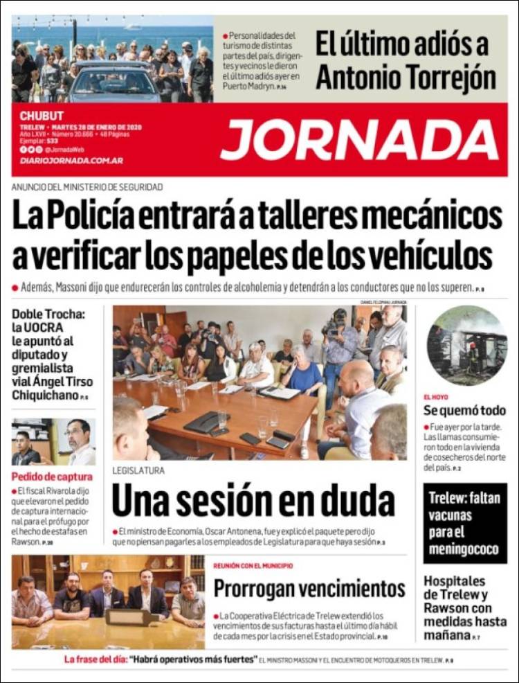 Portada de Diario Jornada en la Patagonia (Argentina)
