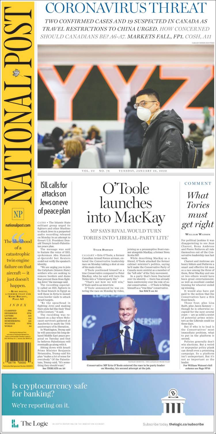 Portada de The National Post (Canadá)