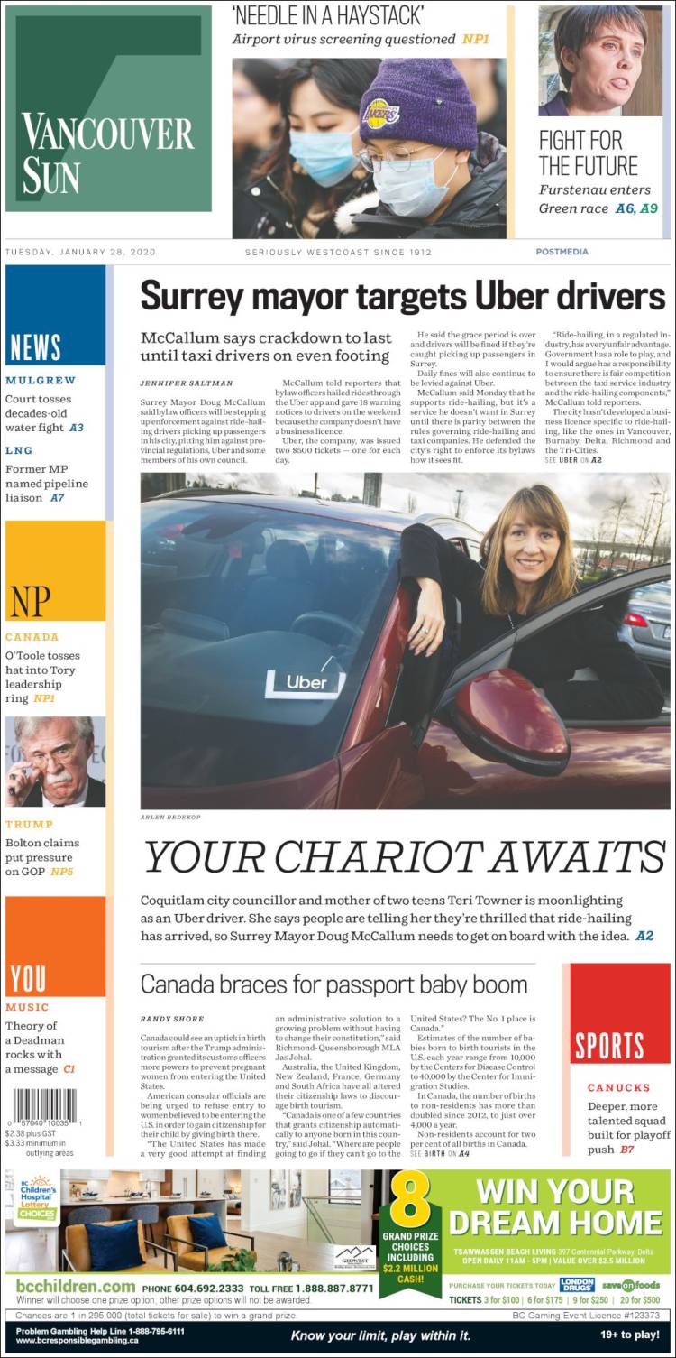 Portada de The Vancouver Sun (Canadá)