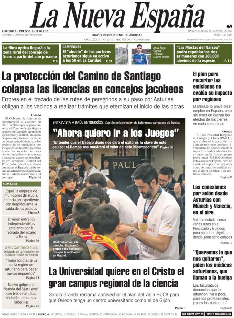 Portada de La Nueva España (Espa&ntilde;a)