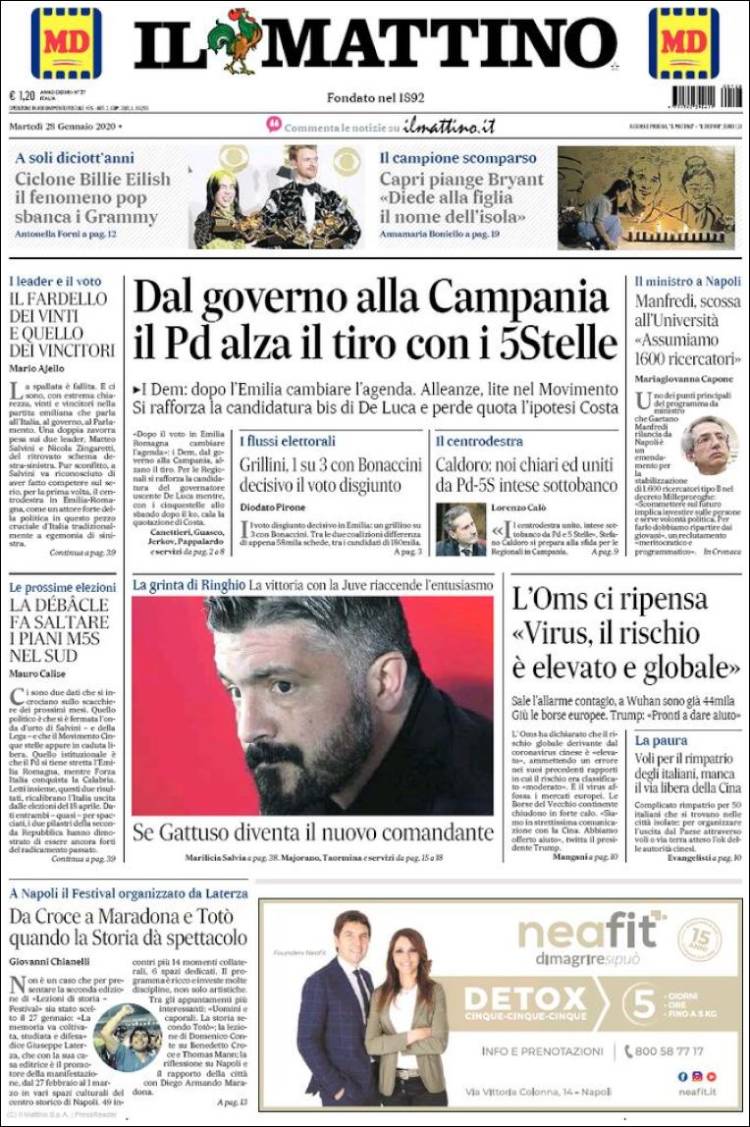 Portada de Il Mattino (Italia)