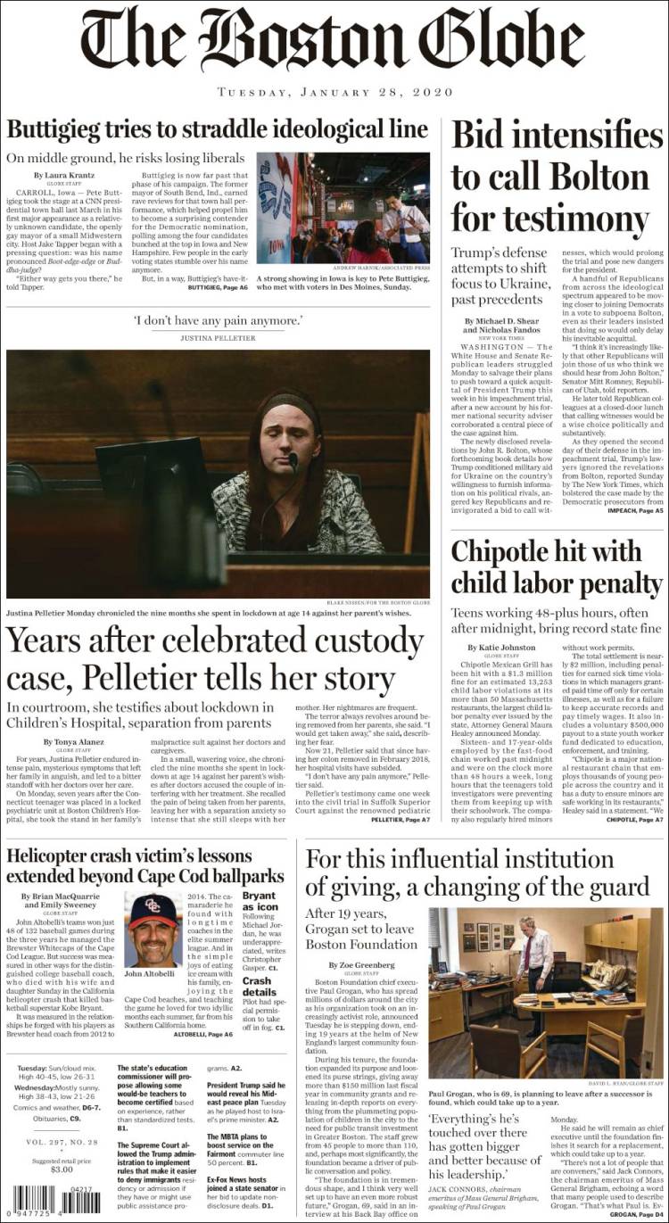 Portada de Boston Globe (USA)