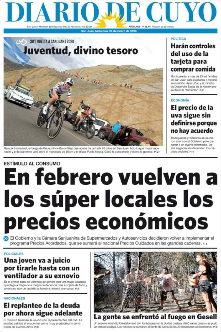 Portada de Diario de Cuyo (Argentina)