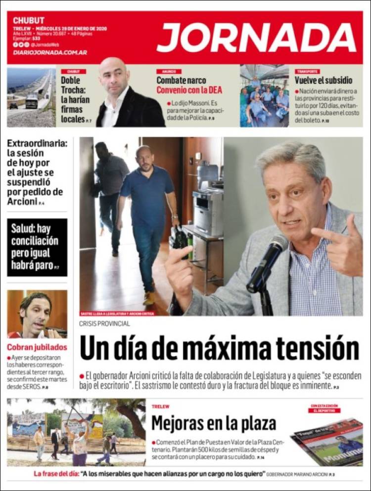 Portada de Diario Jornada en la Patagonia (Argentina)