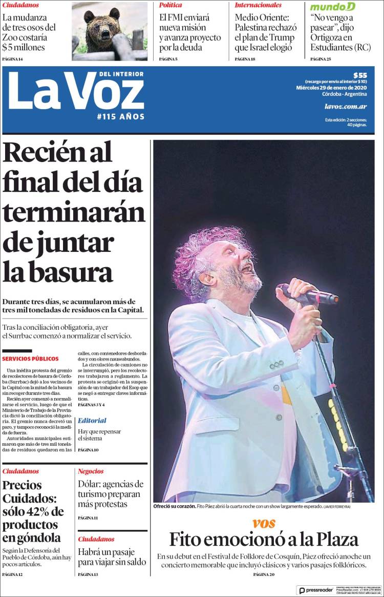 Portada de La Voz del Interior (Argentina)