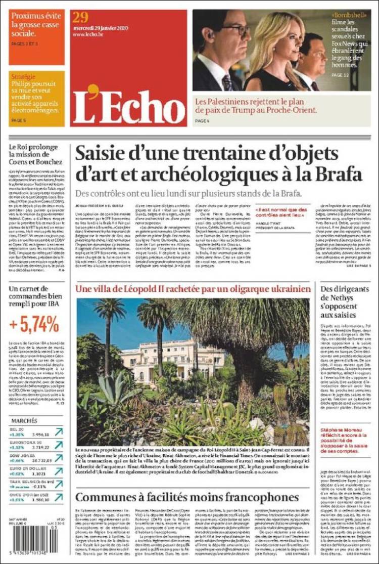 Portada de L'Echo (B&eacute;lgica)