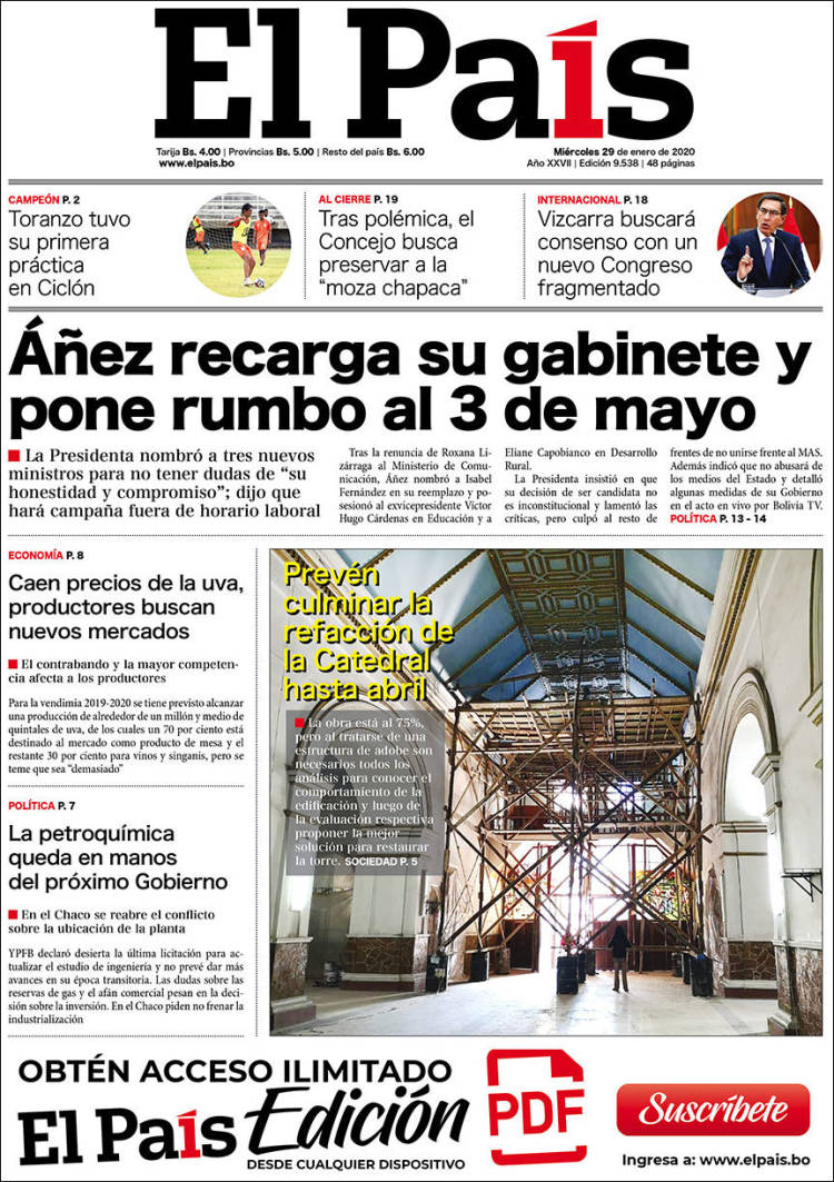 Portada de El País (Bolivia)