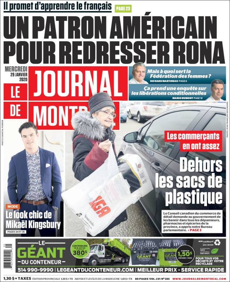 Portada de Le Journal de Montréal (Canada)