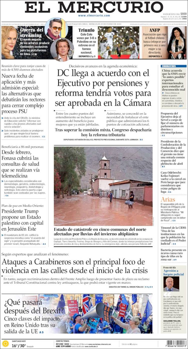 Portada de El Mercurio (Chile)