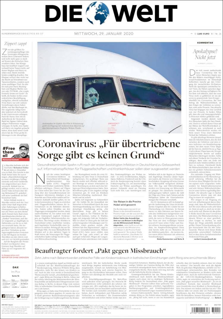 Portada de Die Welt (Alemania)