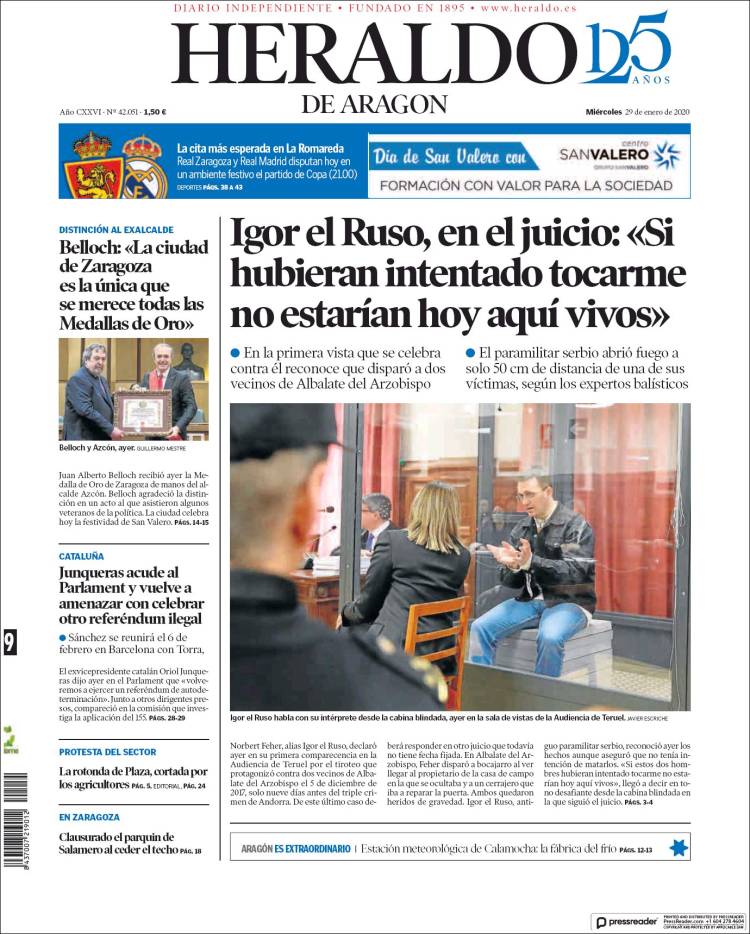 Portada de Heraldo de Aragón (Espa&ntilde;a)