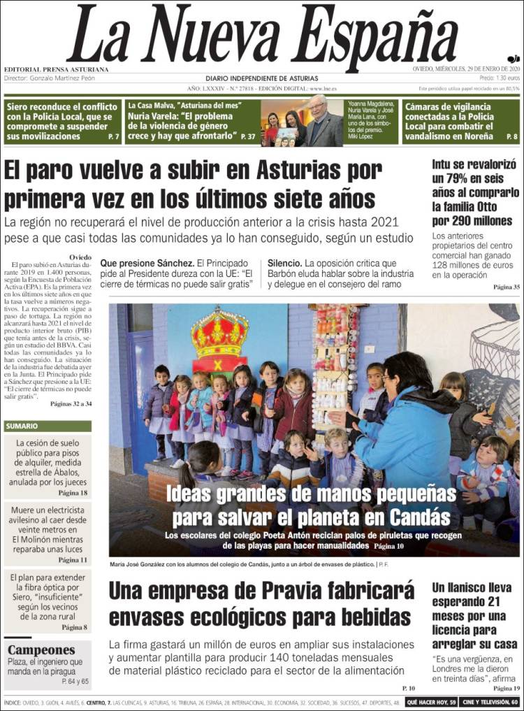 Portada de La Nueva España (Espa&ntilde;a)