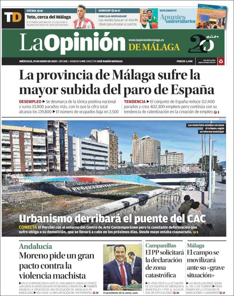 Portada de La Opinión de Málaga (Espa&ntilde;a)