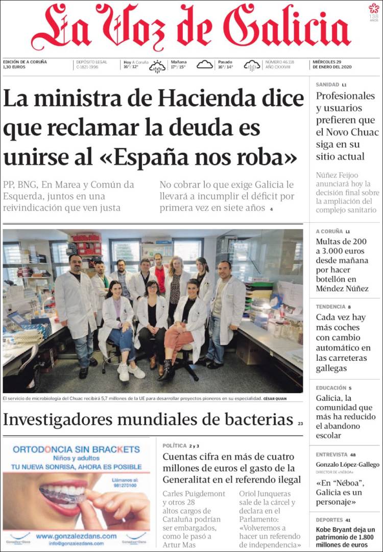 Portada de La Voz de Galicia (Espa&ntilde;a)