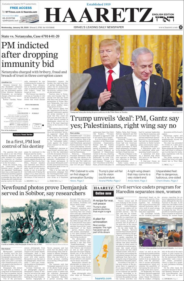 Portada de Haaretz (Israel)