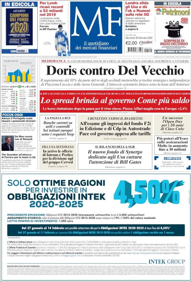 Portada de Milano Finanza (Italia)