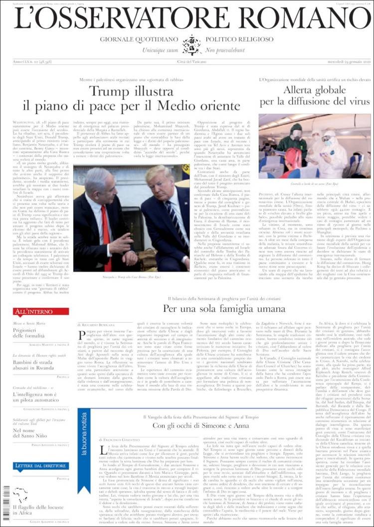 Portada de L'Osservatore Romano (Italia)