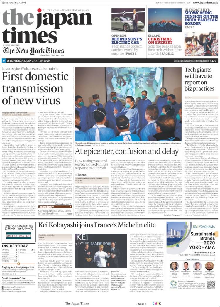 Portada de The Japan Times (Jap&oacute;n)
