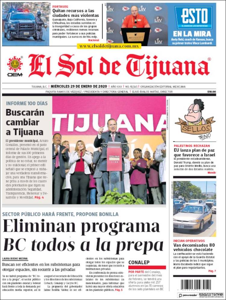 Portada de El Sol de Tijuana (México)