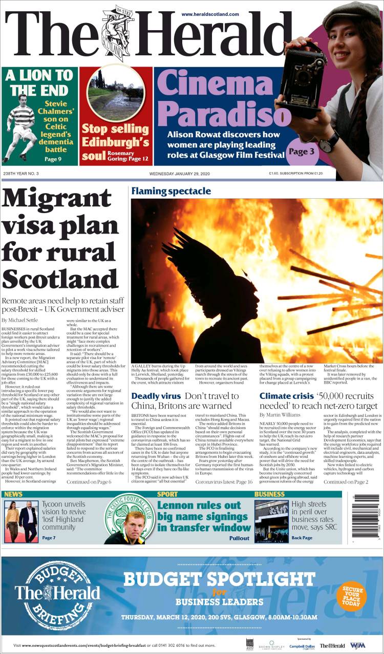 Portada de The Herald (Reino Unido)