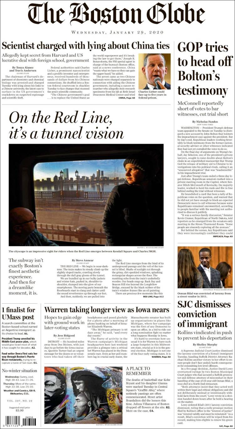 Portada de Boston Globe (USA)