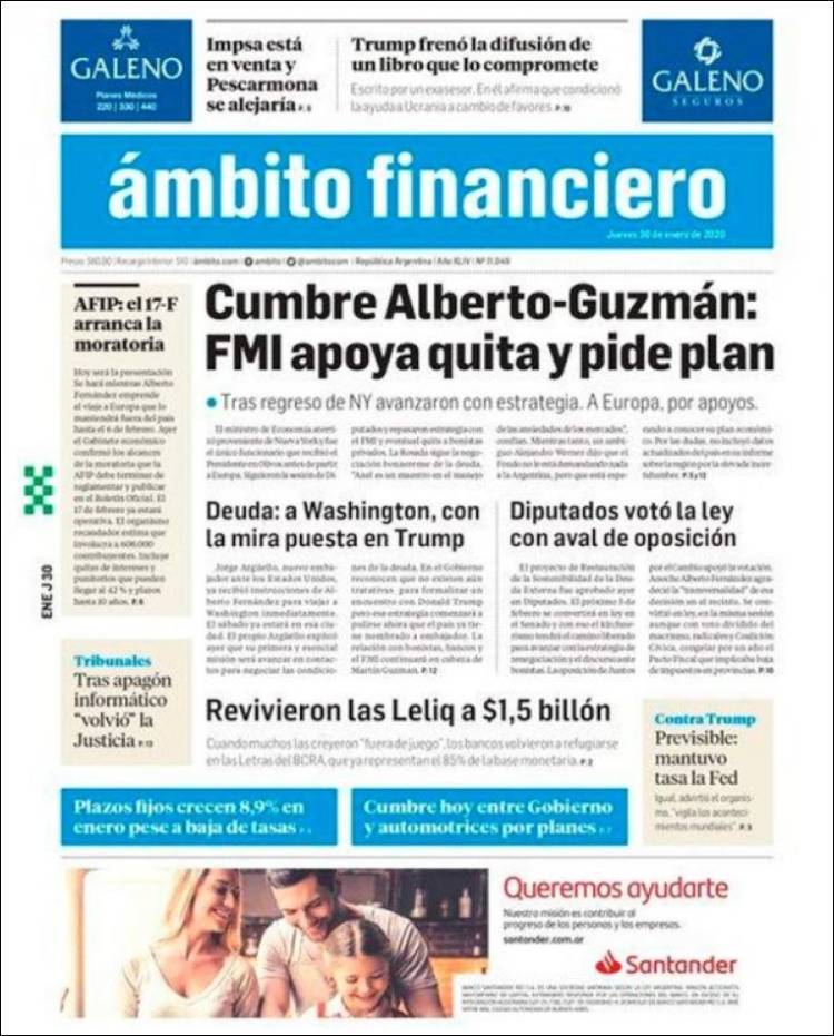Portada de Diario Ambito Financiero (Argentina)