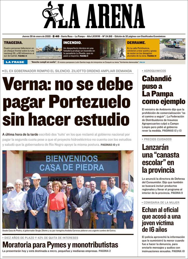 Portada de Diario La Arena (Argentina)