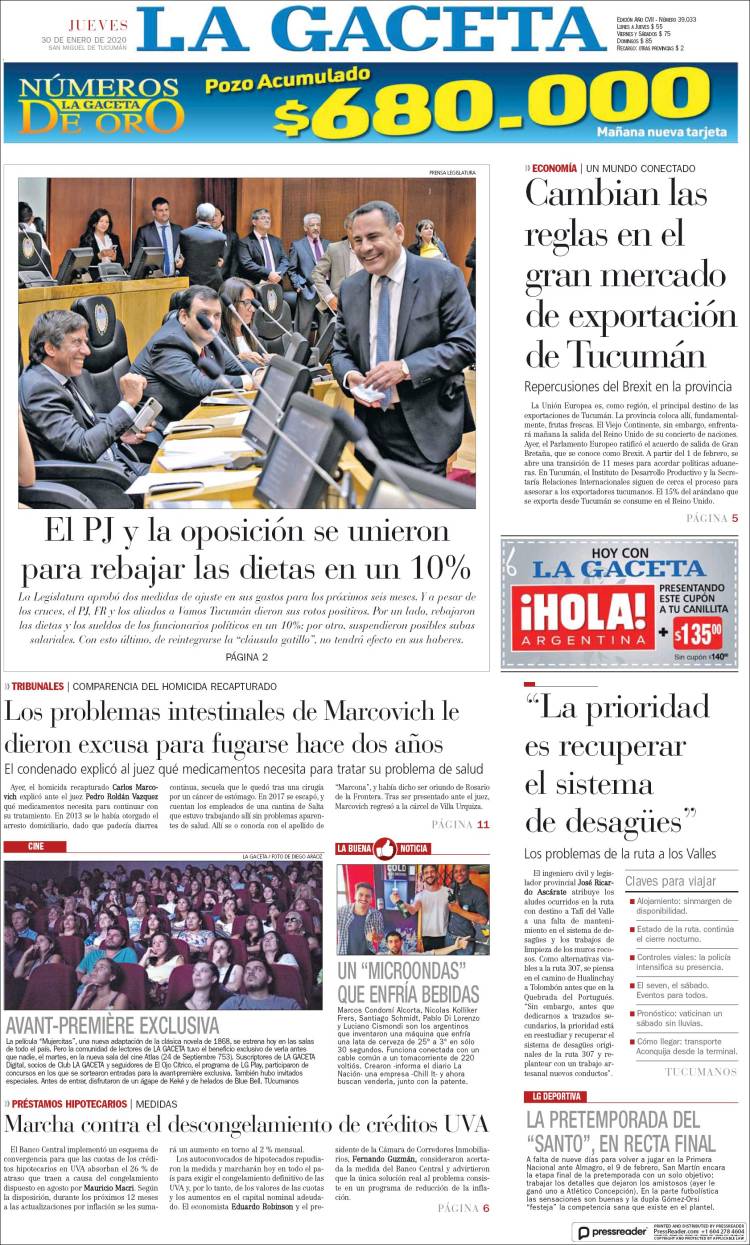 Portada de La Gaceta (Argentina)