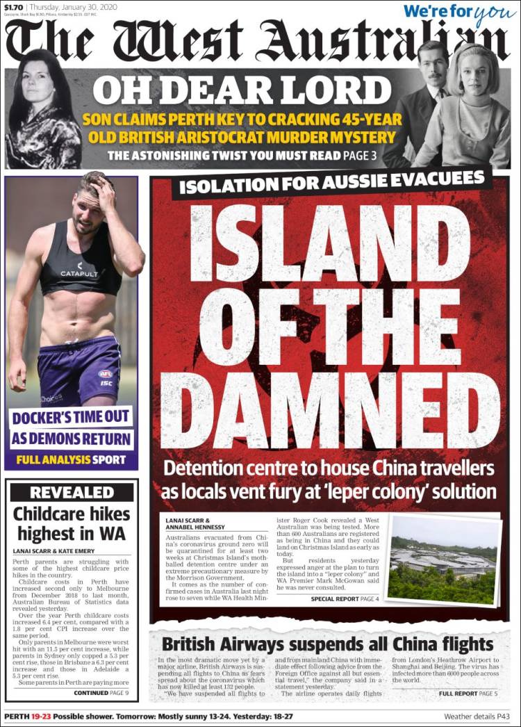 Portada de The West Australian (Australia)