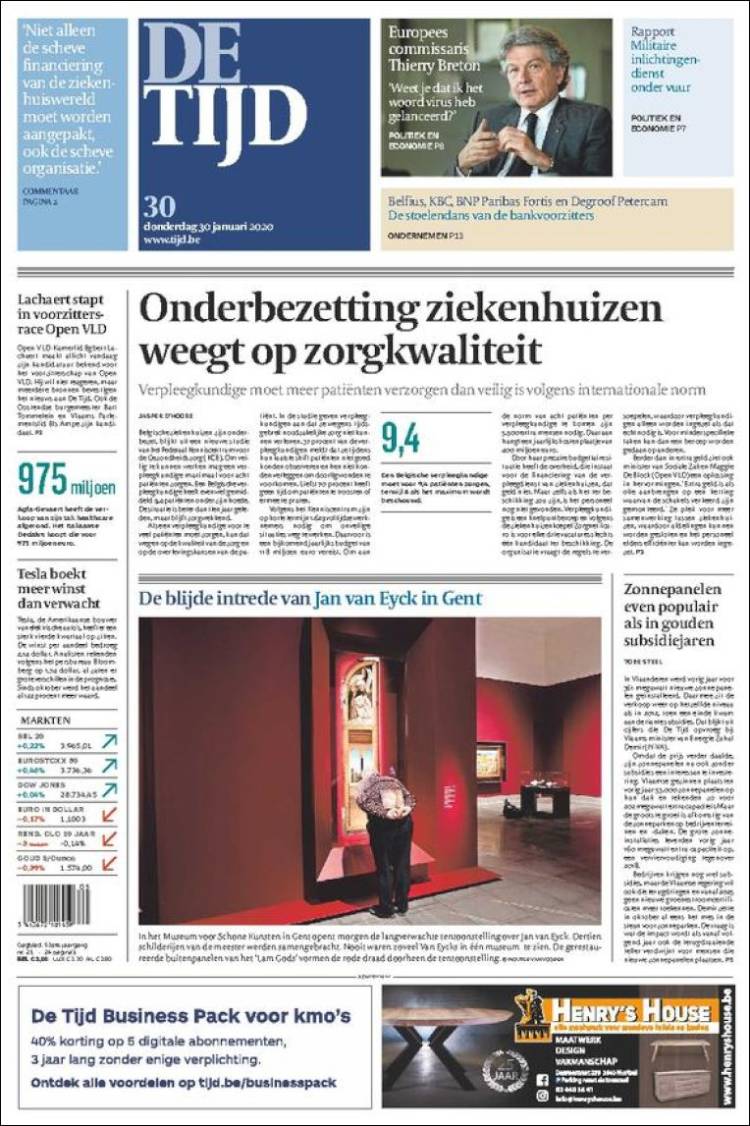 Portada de De Tijd (B&eacute;lgica)