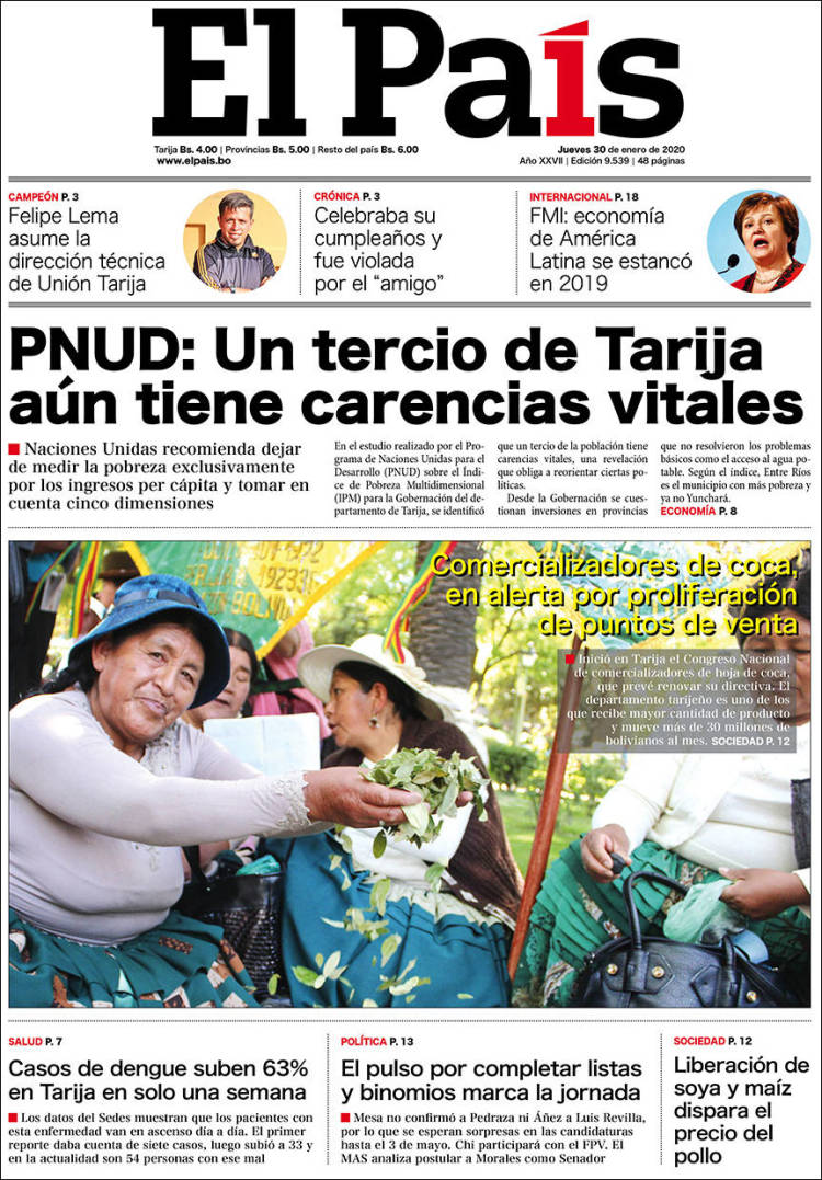 Portada de El País (Bolivia)