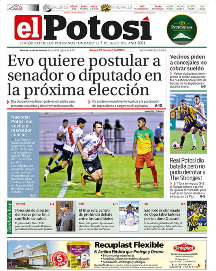 Portada de Diario de Potosí (Bolivia)