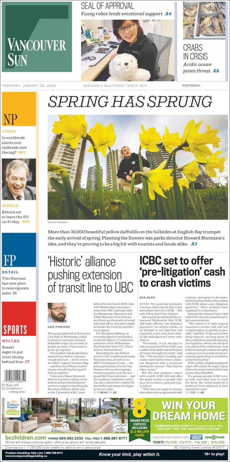 Portada de The Vancouver Sun (Canadá)