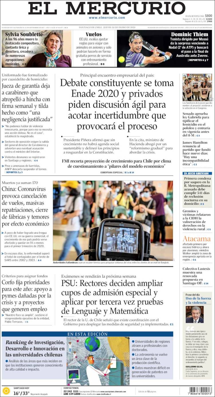 Portada de El Mercurio (Chile)