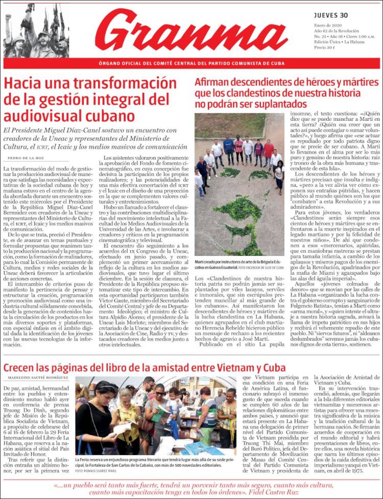 Portada de Granma (Cuba)