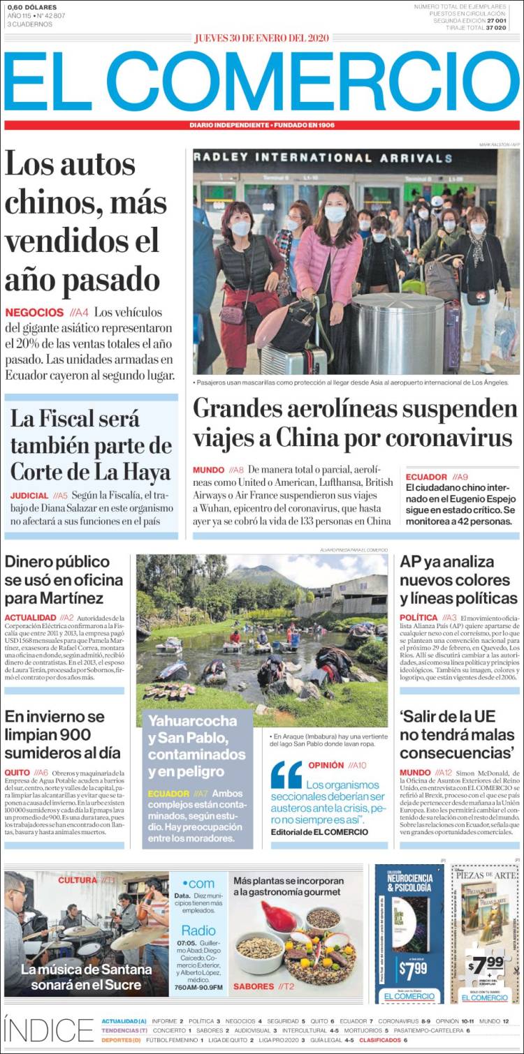 Portada de El Comercio (Ecuador)