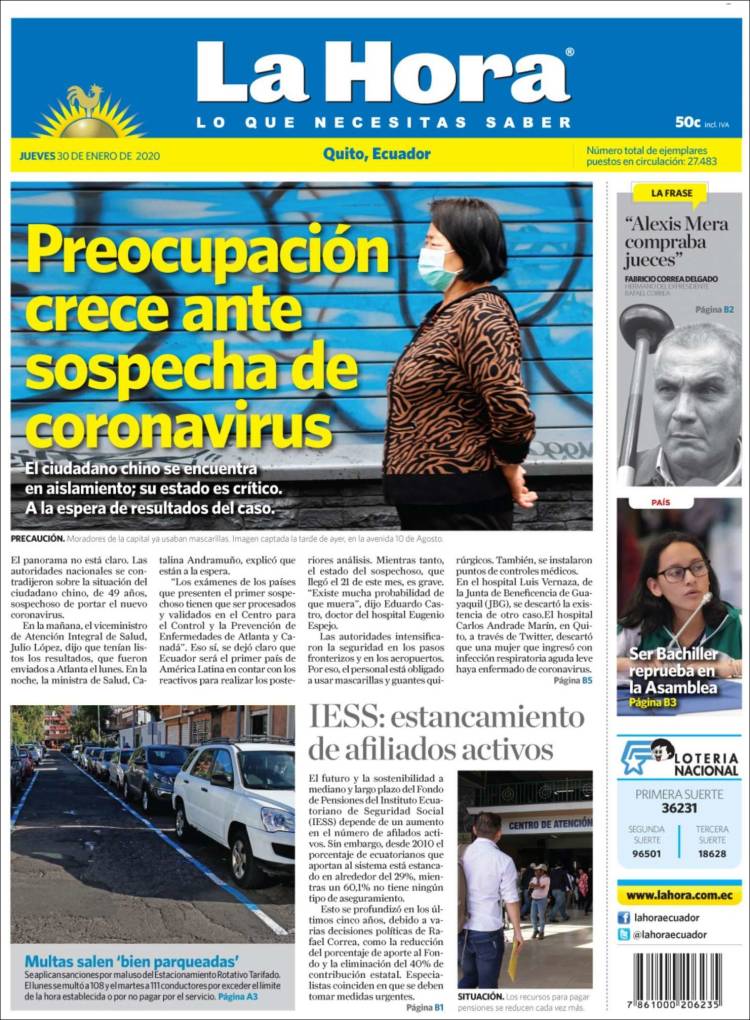 Portada de La Hora - Ecuador (Ecuador)