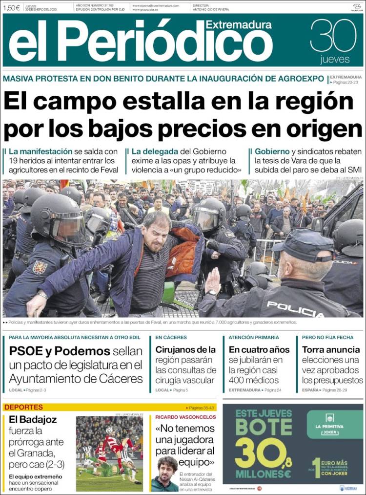 Portada de El Periódico de Extremadura (Espa&ntilde;a)