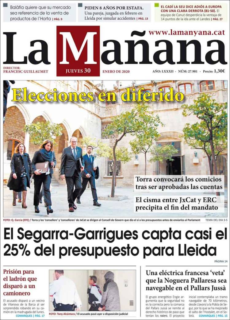 Portada de La Mañana - Diari de Ponent (Espa&ntilde;a)