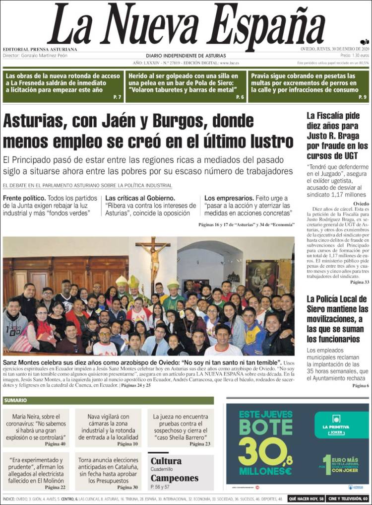 Portada de La Nueva España (Espa&ntilde;a)