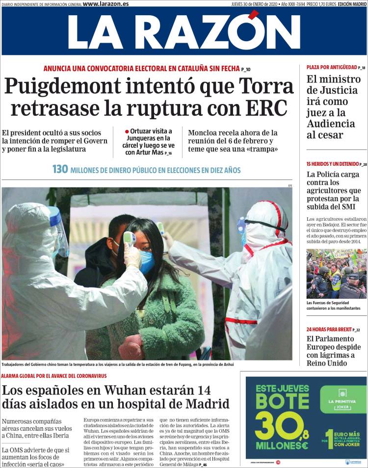 Portada de La Razón (Espa&ntilde;a)