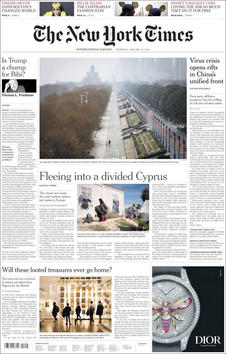 Portada de International New York Times (Europa)