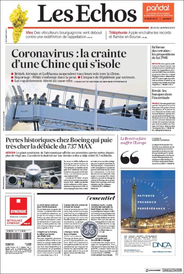 Portada de Les Echos (Francia)