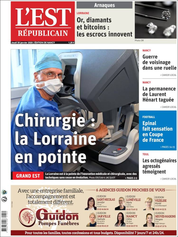 Portada de L'Est Republicain (Francia)