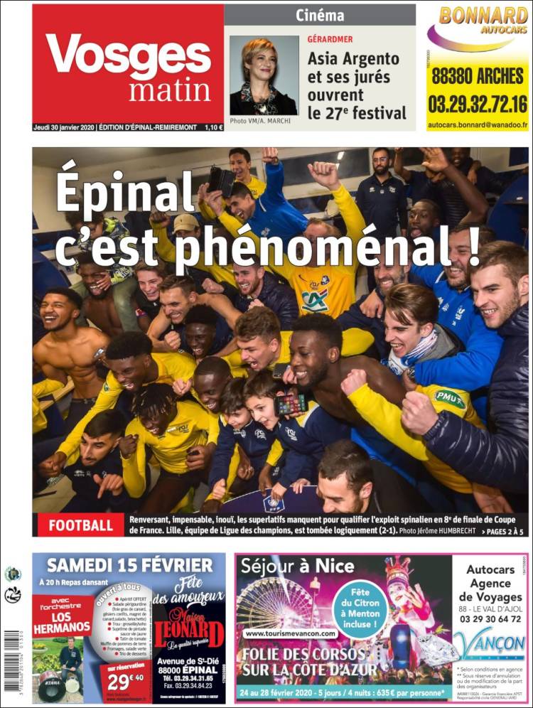 Portada de Vosges Matin (Francia)