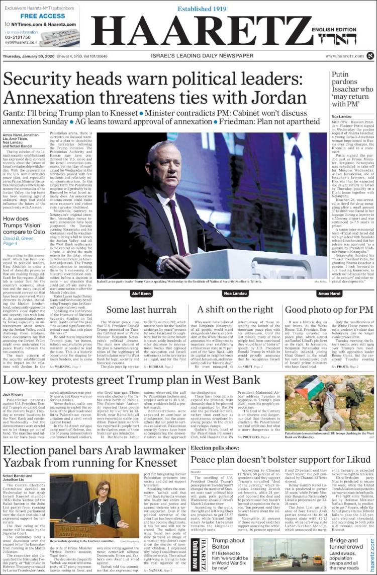 Portada de Haaretz (Israel)