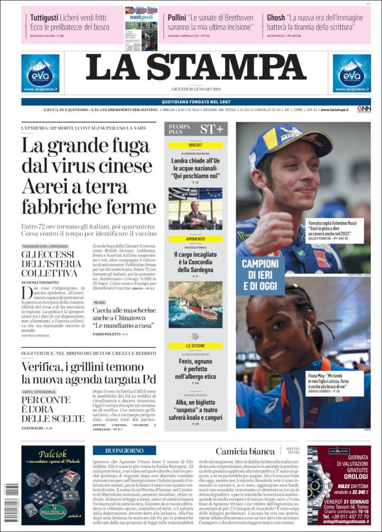 Portada de La Stampa (Italia)
