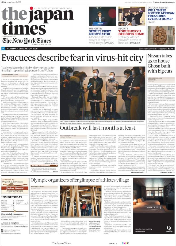 Portada de The Japan Times (Jap&oacute;n)