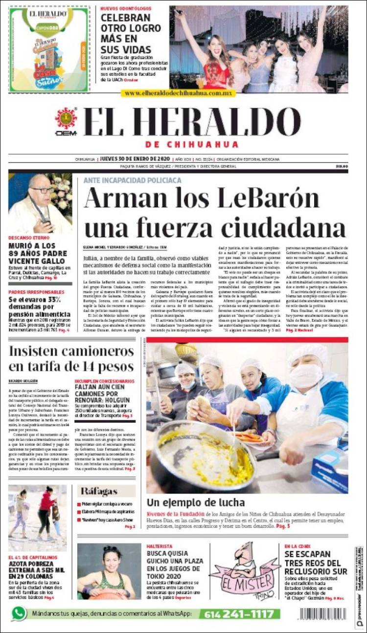 Portada de El Heraldo de Chihuahua (México)